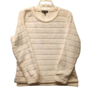 Alison Andrews Women's Sweater Large Long Sleeve Ribbed White Pullover Shirt